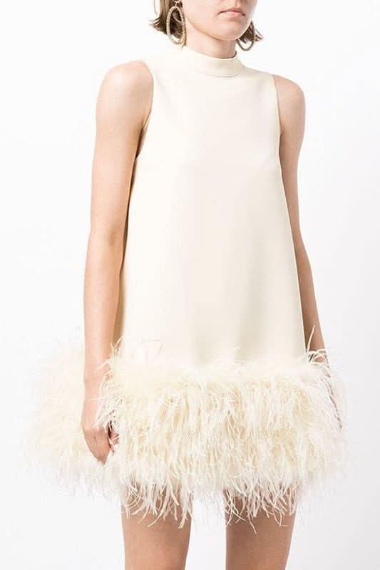 High collar Apricot mini dress - Front View