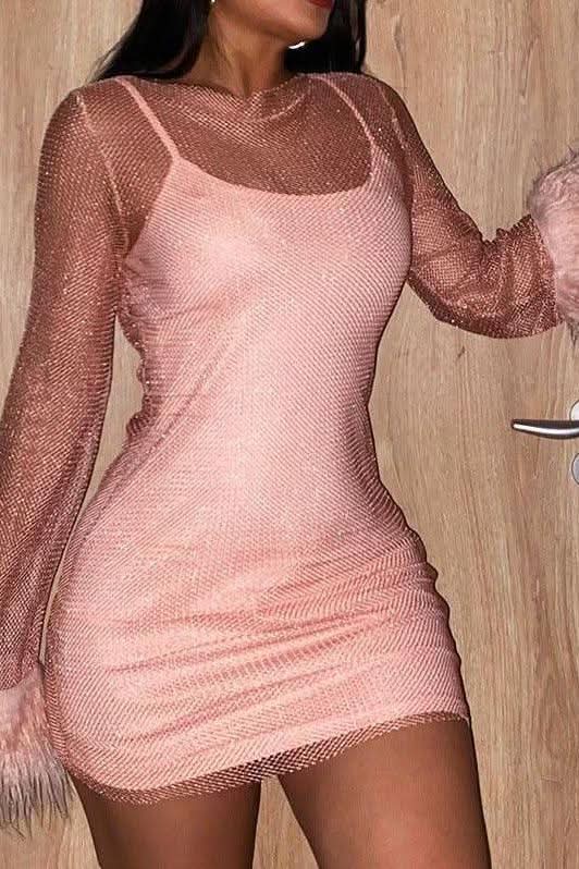 Transparent Mesh Long Sleeve Dress - Image 8