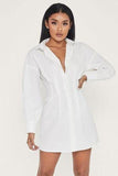 white belted tie shirt long sleeve dress