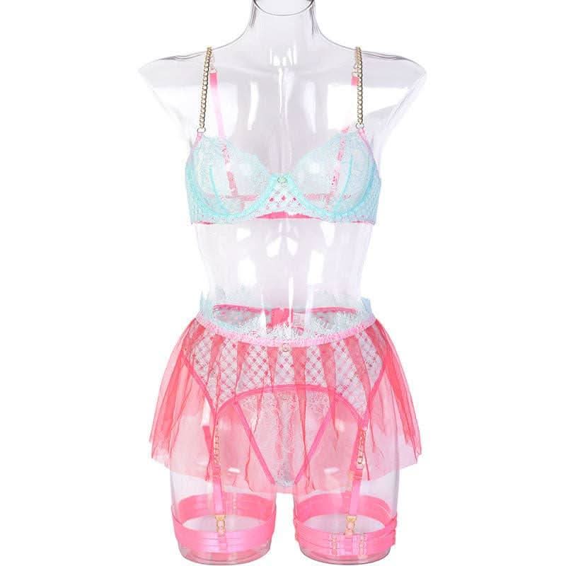 Mesh metal chain garter belt four-piece set - Image 6