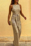 Sleeveless sequined silver dot jumpsuit