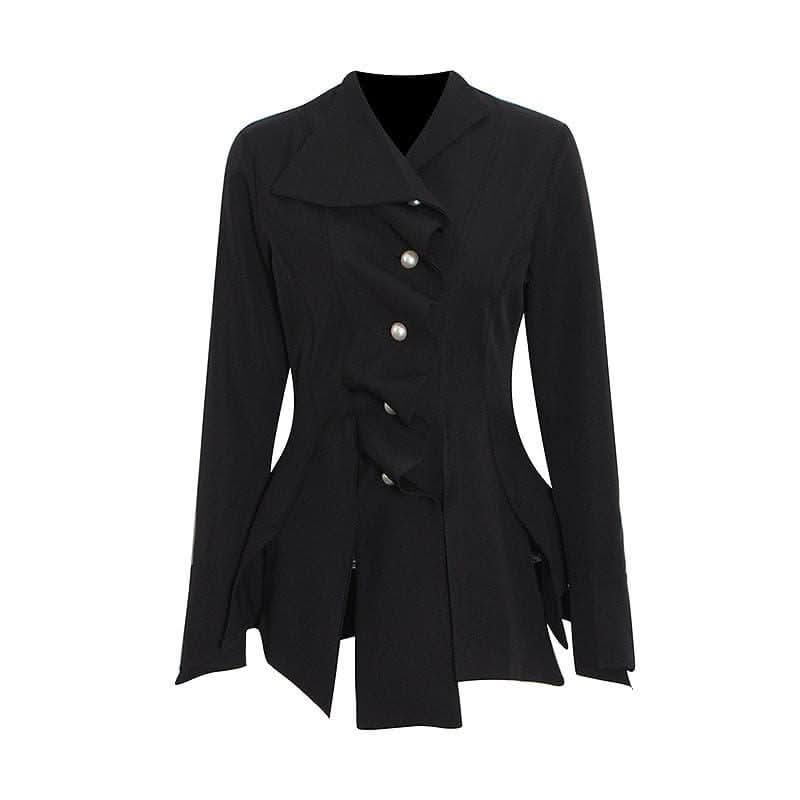 British style pleated split pearl button jacket - Detail
