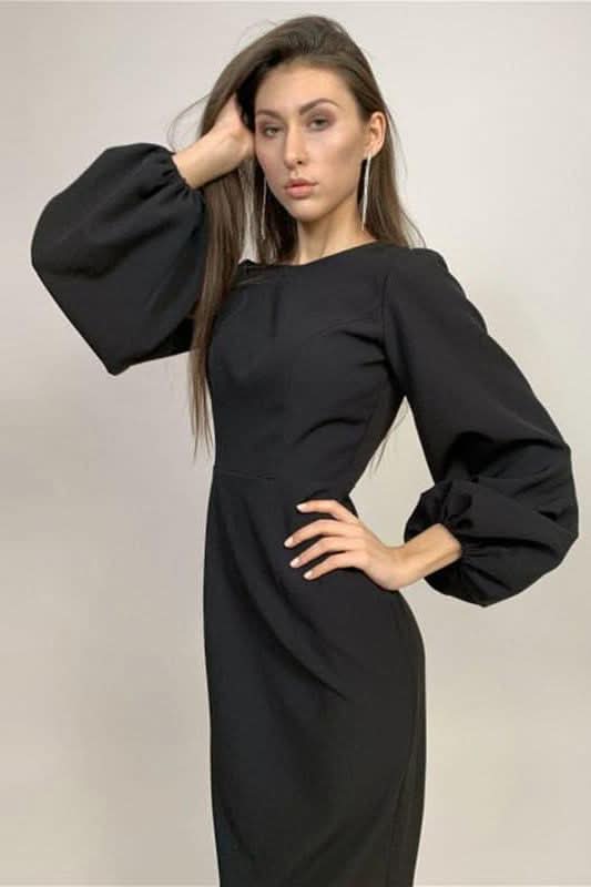 Lantern sleeves bag hip slim mid dress - Detail