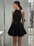 French Black Sleeveless Halter Dress