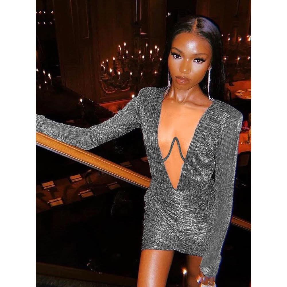 Deep V Steel Ring Chest Dress - Image 4