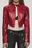 American retro short motorcycle PU leather jacket