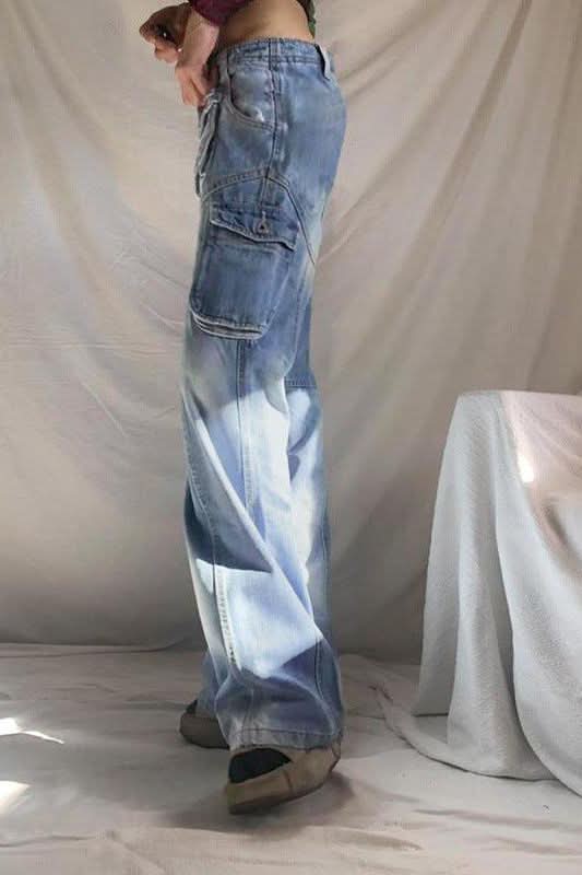 American washed multi-pocket jeans pants - Image 4