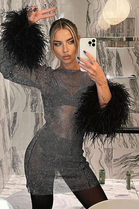 Transparent Mesh Long Sleeve Dress - Image 5