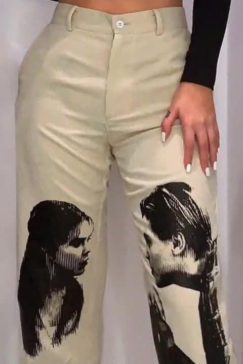 Love portrait print casual straight pants - Front View