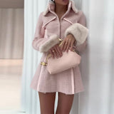 French style stitching short pink suit