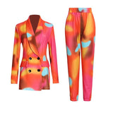 Double-breasted printed suit + elastic pants