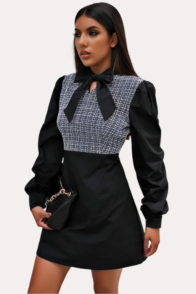 Round Neck Long-Sleeved Dress - Front View
