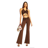 Lace-up crop top & pleated pants two-piece set