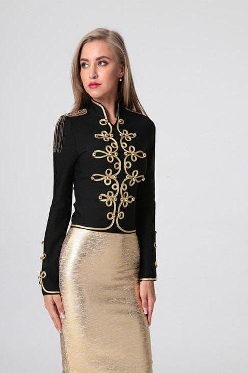 Epaulette Flower Beaded Tassel Jacket Coat.