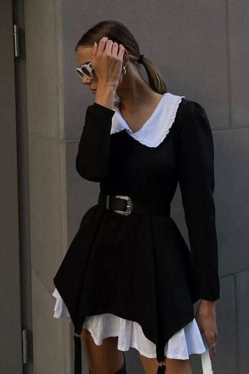 Doll-neck black dress - Image 4