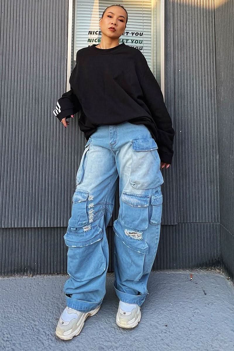 Big pocket old gradient ripped jeans - Image 4