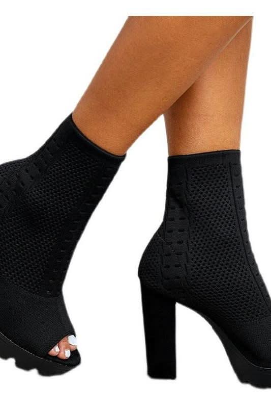 Thick Heel Fish Mouth Short Boots - Image 7