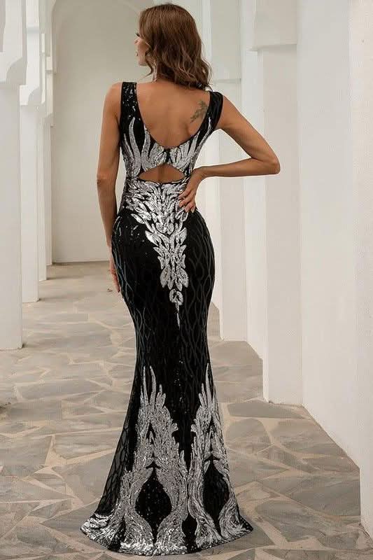 Geometric perspective sequin evening dress - Image 4