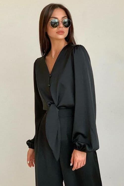 Two-piece casual suit V neck and high waist trousers - Image 4
