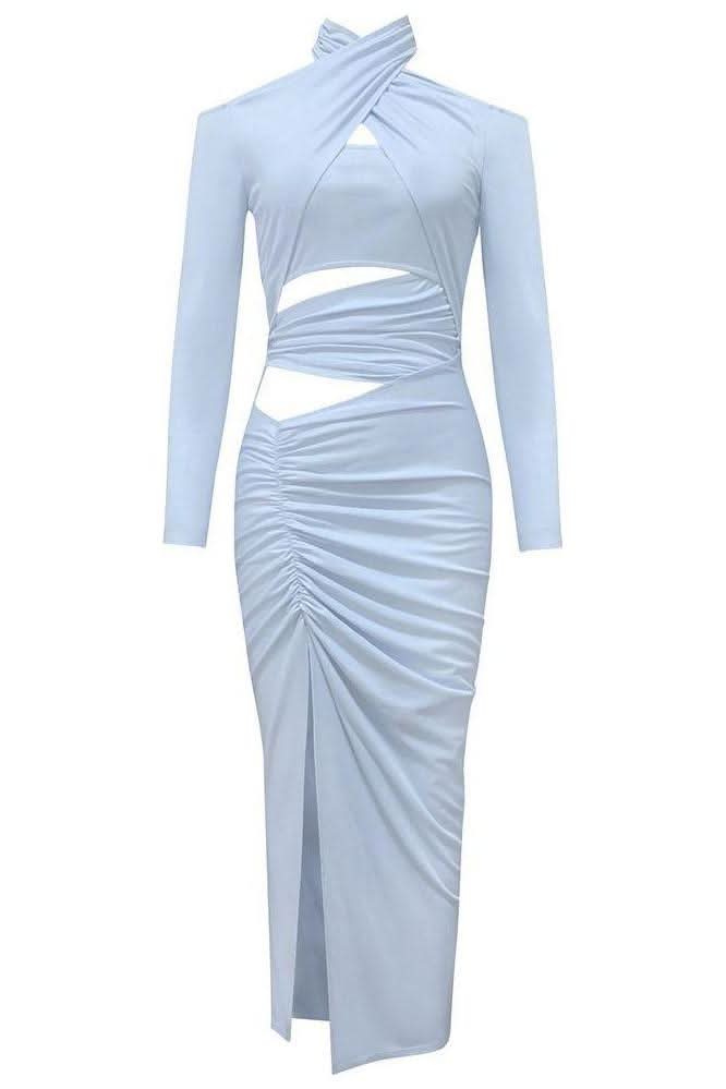 Retro cross hanging neck hollow side slit slim dress - Image 5
