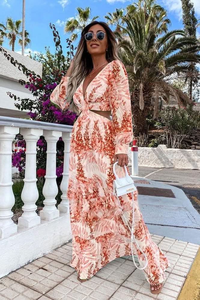 Long sleeved Printed Summer Dress - Detail