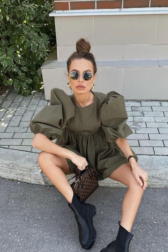 Loose puff sleeves cotton dress - Image 4