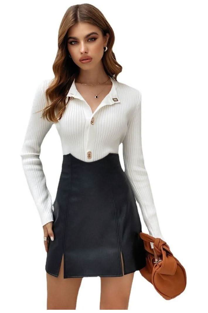Hip split bust PU leather skirt - Image 6