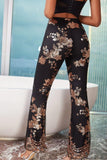 Sequins embroidered slim slits flared pants.