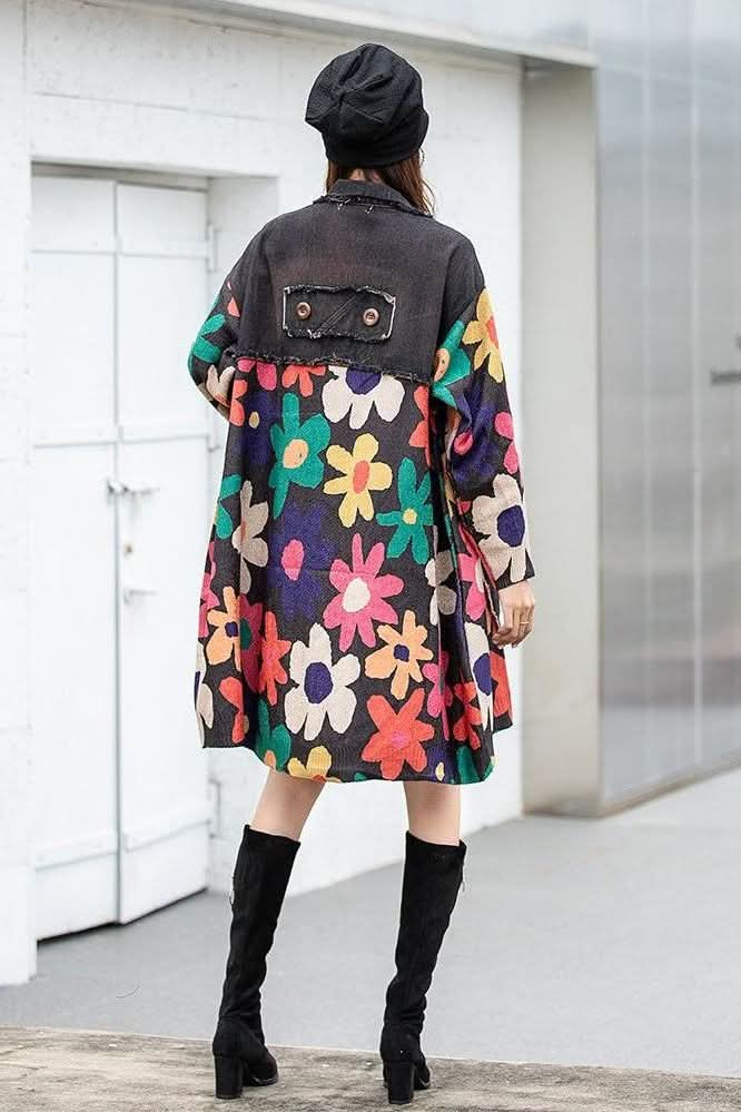 Printed spliced denim lapel jacket - Image 5