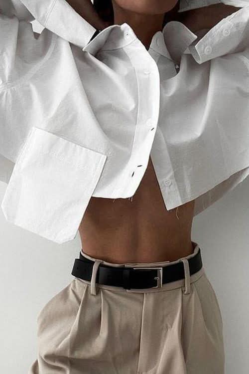 Cropped navel short white shirt - Side View