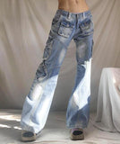 American washed multi-pocket jeans pants
