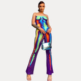 Multi-color printed slim fit butt lift jumpsuit