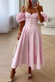 Off-shoulder short-sleeved long sweet waist dress