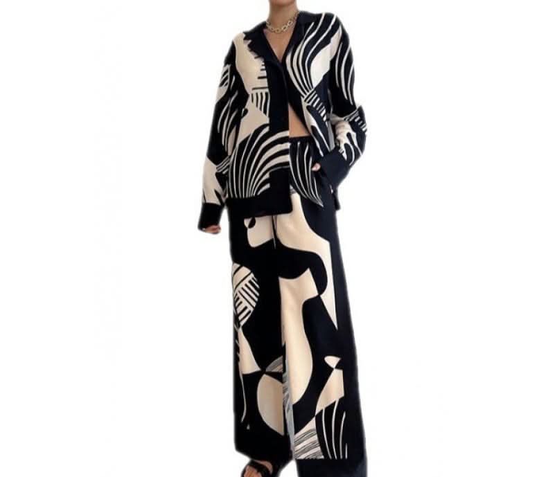 Casual printed loose wide-leg pants suit - Image 5