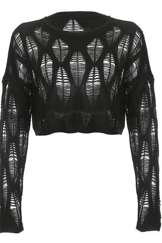 Casual Loose Hollow Out Knitted T-shirt - Image 6