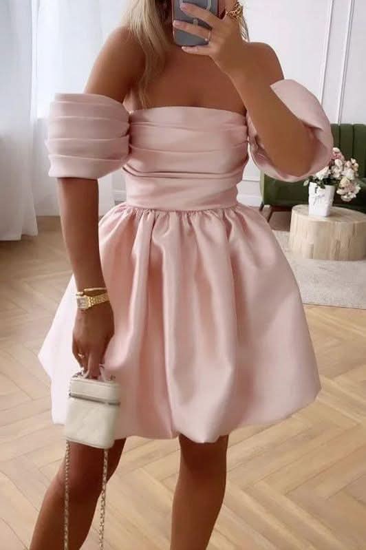 Feifei sleeve tube top fashion pleated dress - Front View