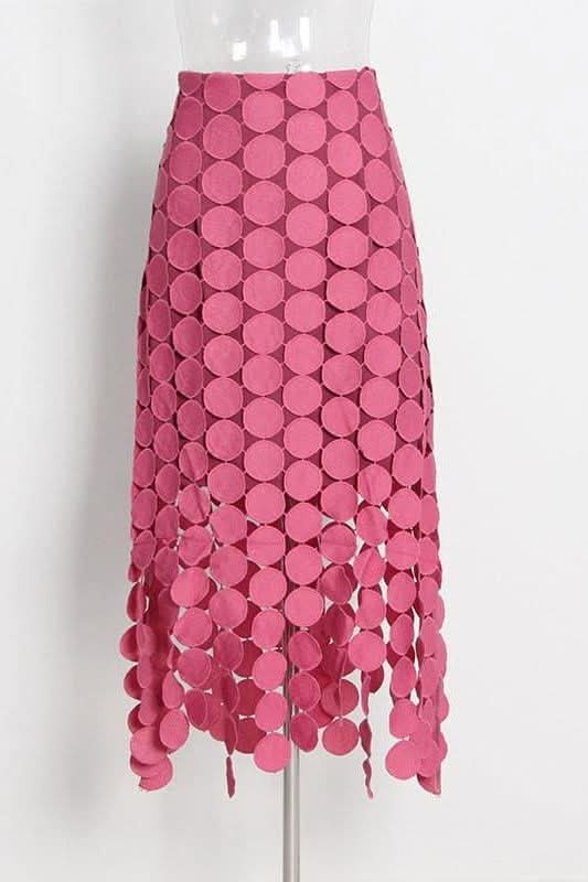 French retro hollow fringed irregular skirt - Side View