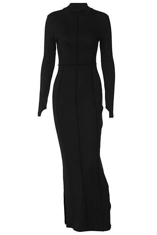 Long sleeves simple slit dress - Image 9
