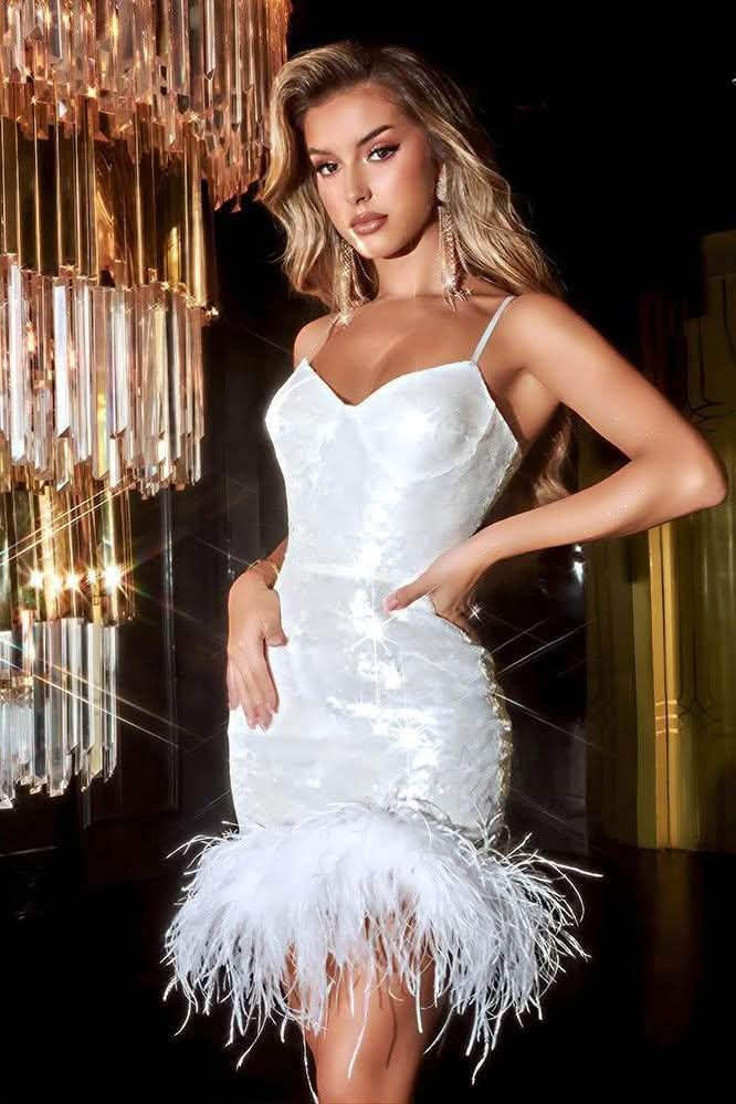 Backless sequin banquet white dress - Detail