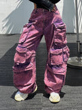 Wide-leg purple cargo pants