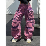 Wide-leg purple cargo pants