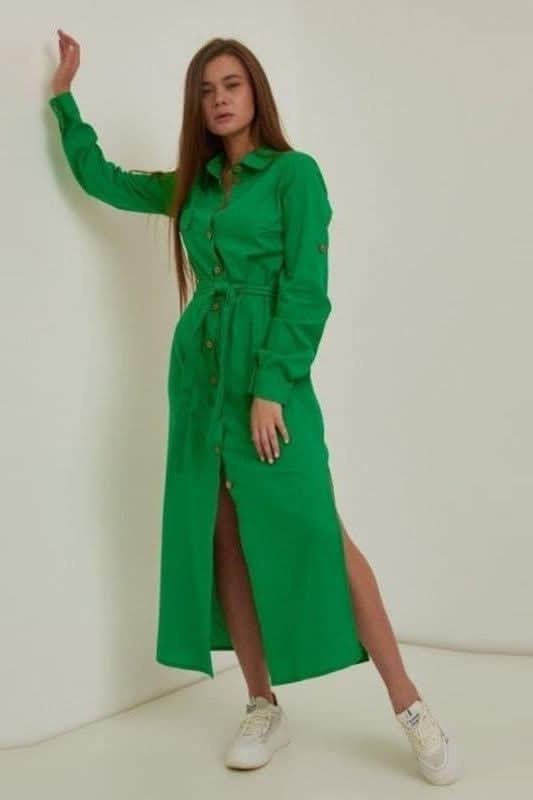 Green casual large size loose dress - Side View