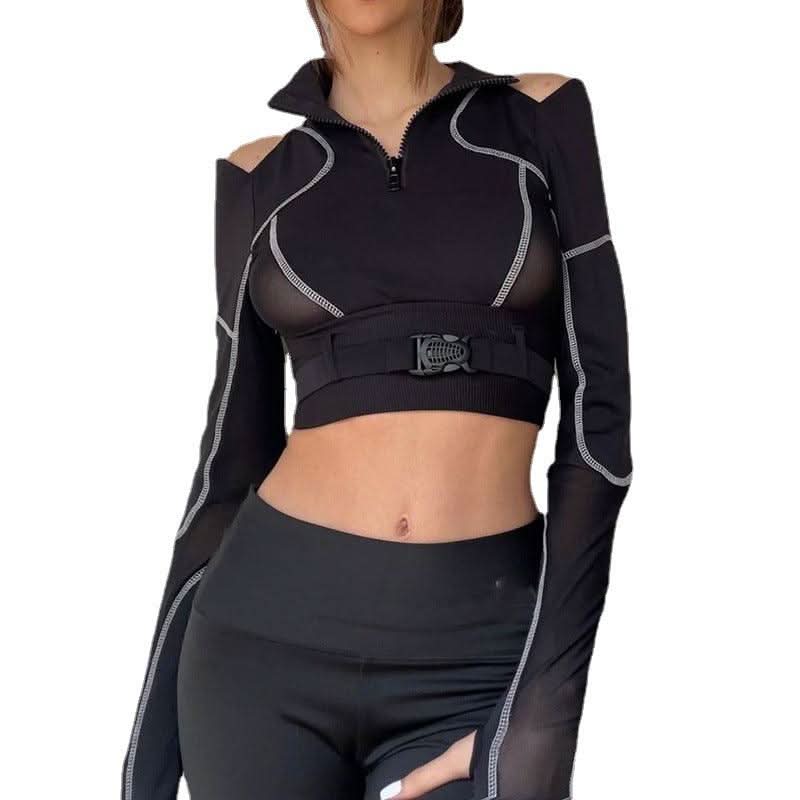 Black Mesh Strapless Backpack Button Top - Image 6