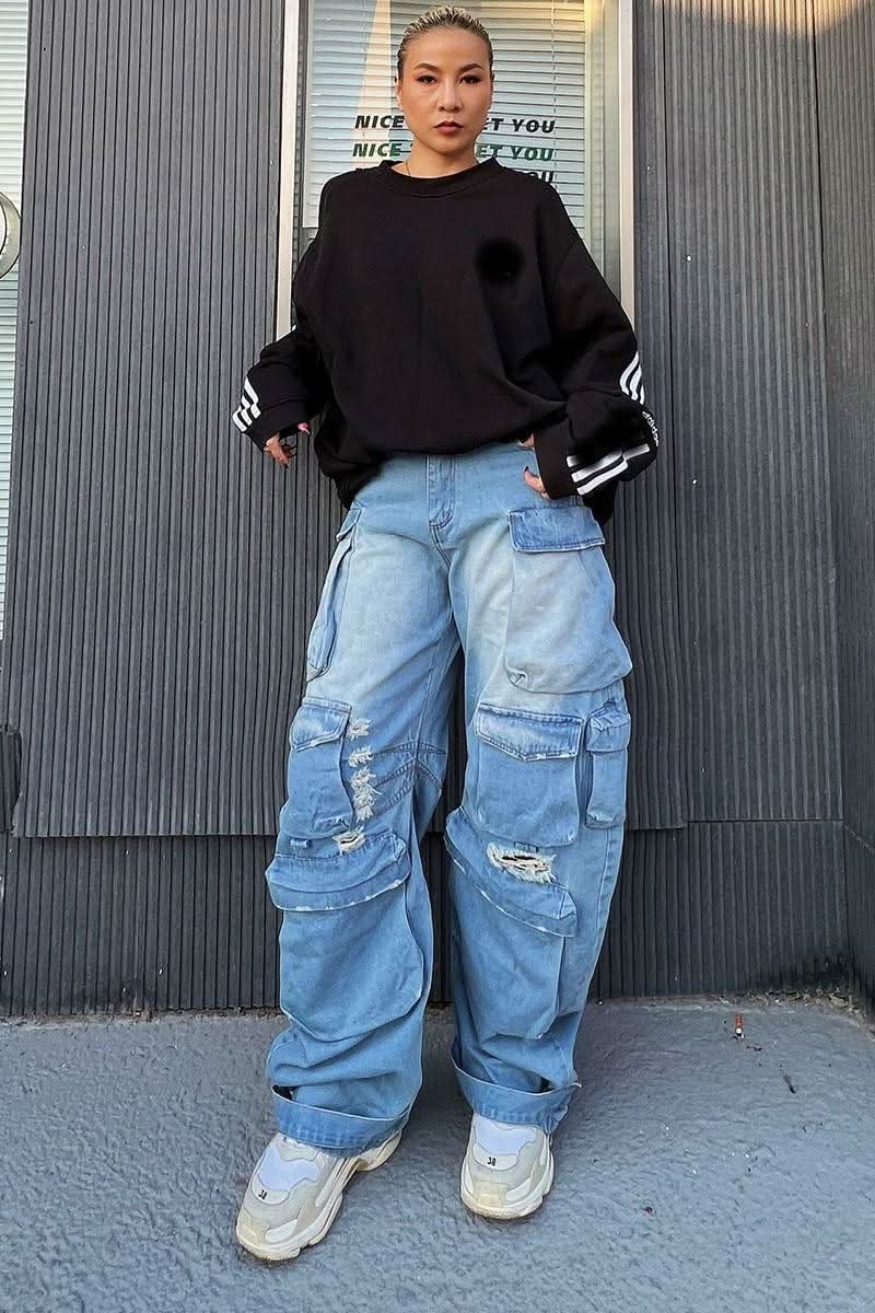 Big pocket old gradient ripped jeans - Image 5