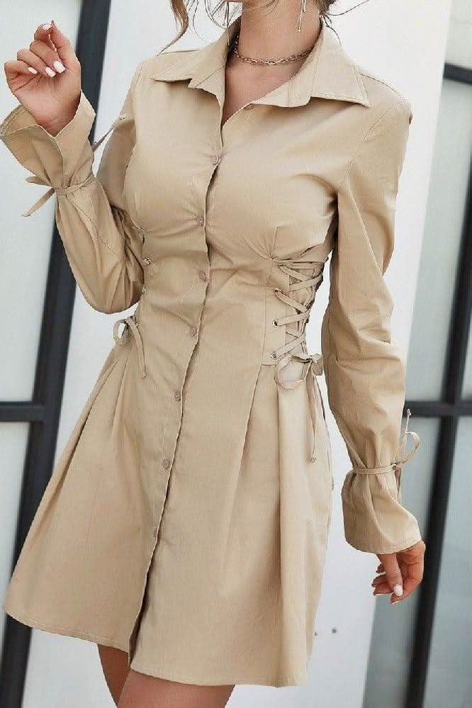 petal sleeves bandage slimming shirt dress.