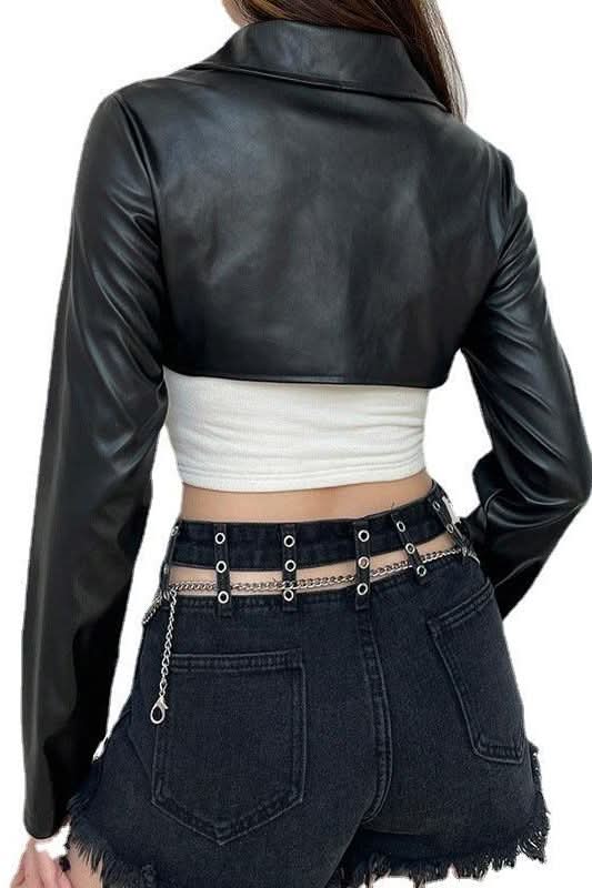 Ultra Short motorcycle style PU leather jacket - Image 5