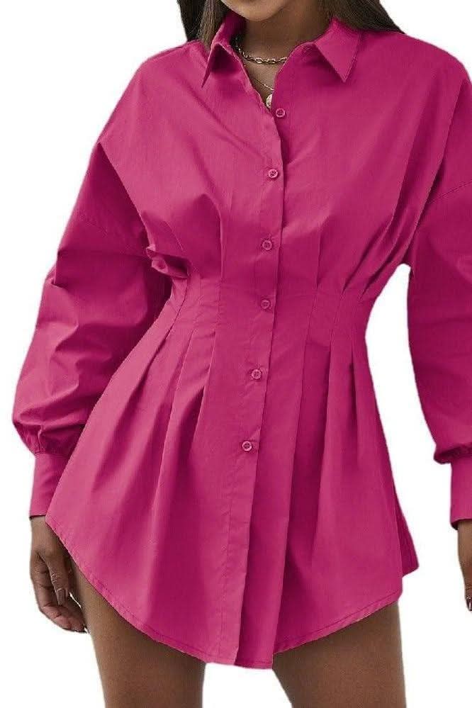 Pleated Rose Red shirt dress - Image 4