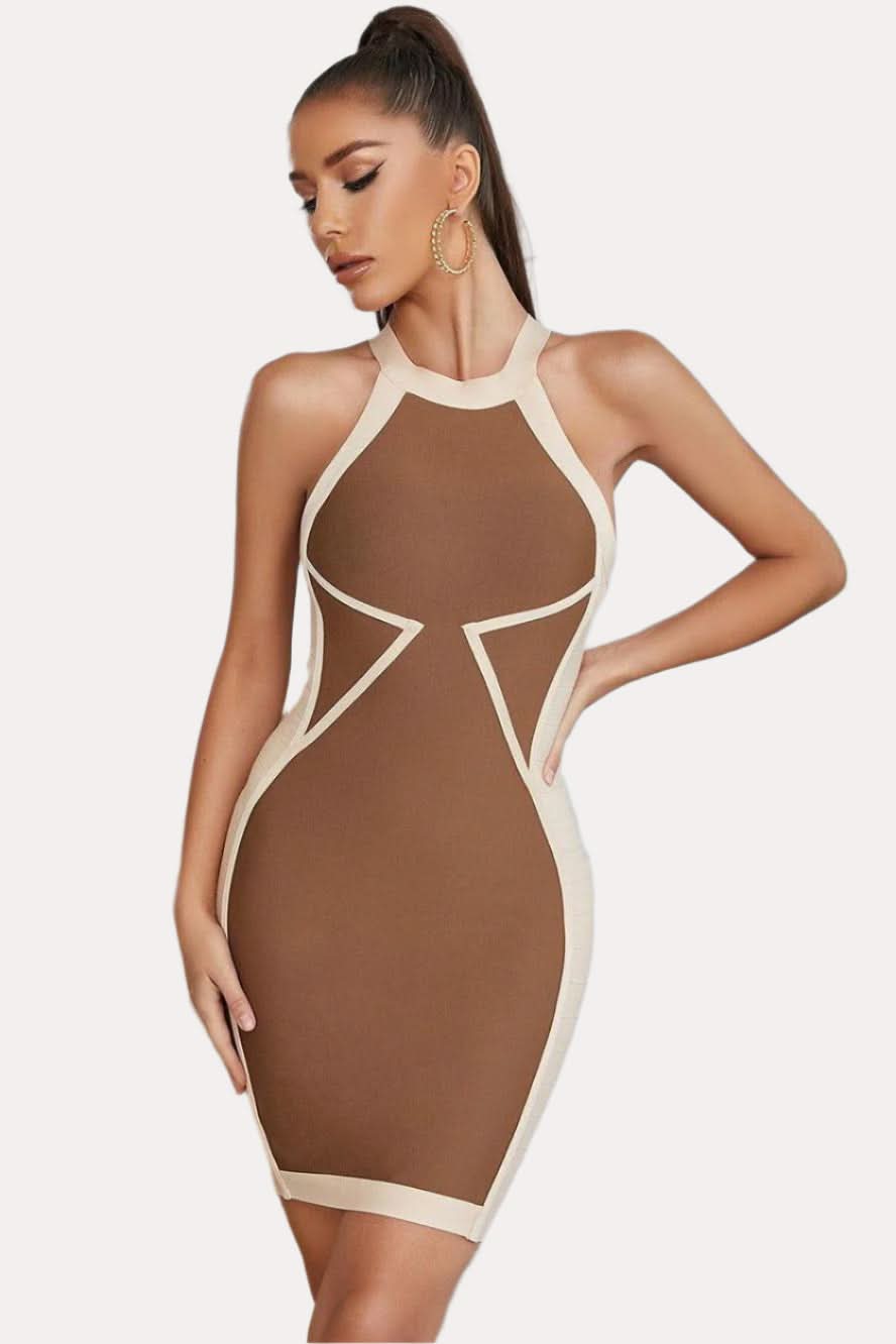 Color stickers slim fit sleeveless dress - Front View