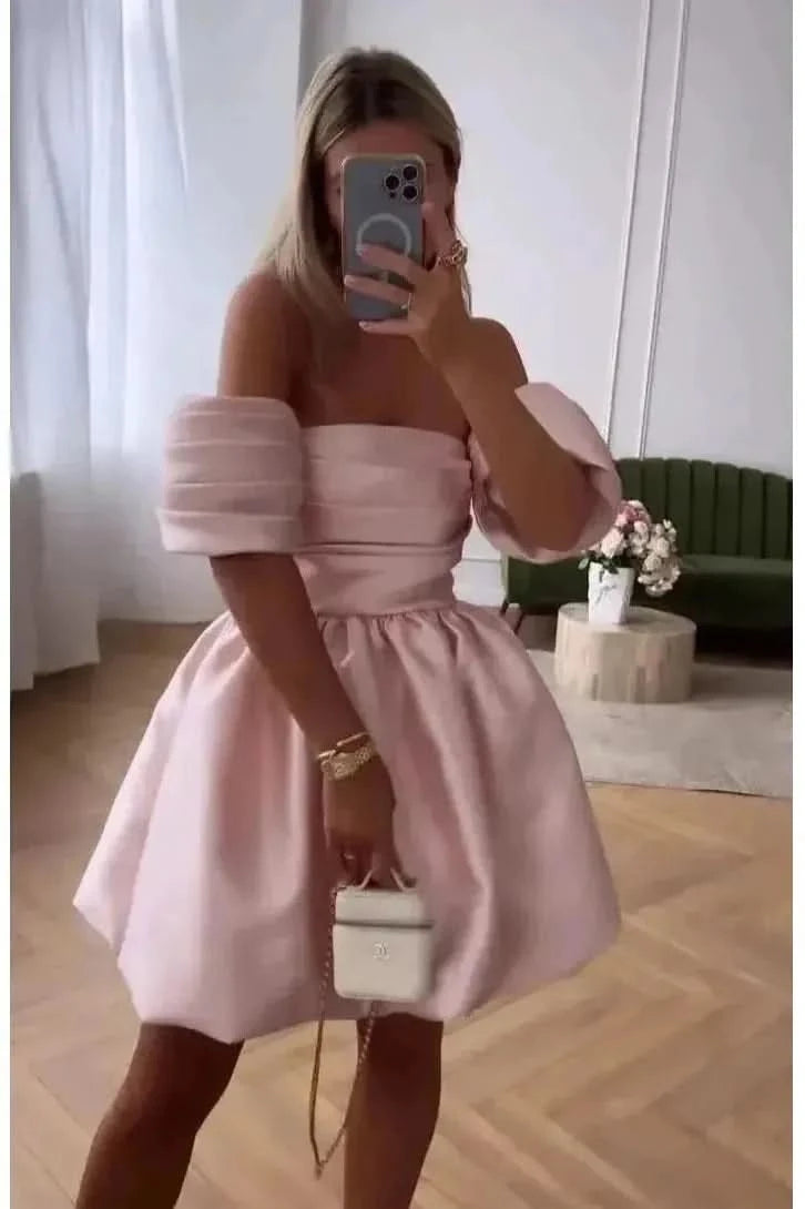 Feifei sleeve tube top fashion pleated dress - Side View