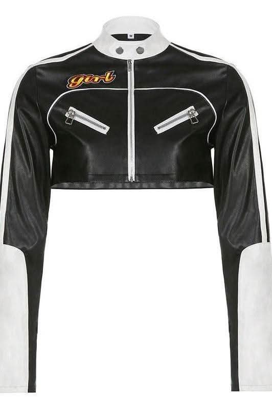 Short Motorcycle PU Leather Jacket - Side View